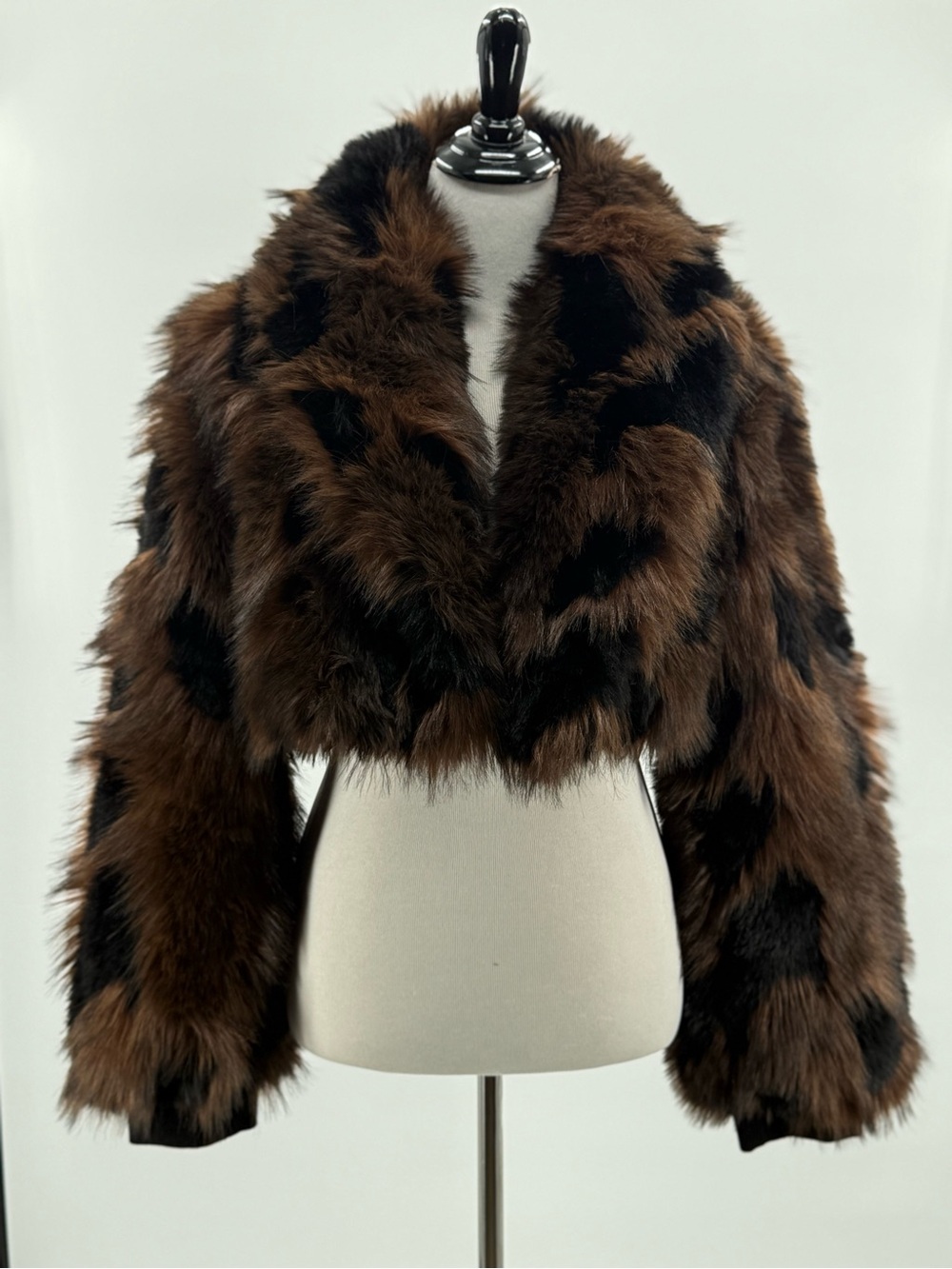 Azalea Wang Nightlife Brown Multi Faux Fur Cropped Jacket Coat Large - Picture 10 of 11